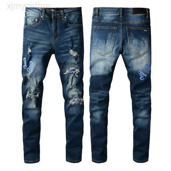 

wholesale balaman mens jeans men ripped skinny straight slim elastic denim biker jeans pants long stylish fit jean 7n38q, Blue