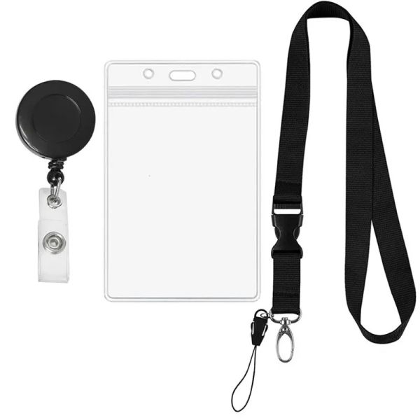 

6 colors work card ribbon lanyards keychain transparent id card sleeve, Silver