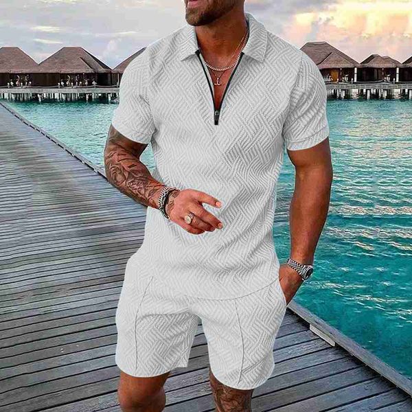 

tracksuits moda mska casual koszulka polo z krtkim rkawem + spodenki dwa zestawy ubra letnia plaa turystyka t-shirt, Gray
