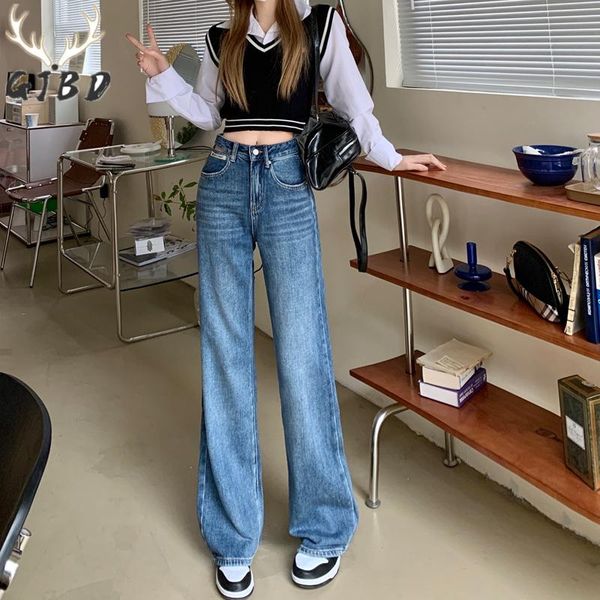 

jeans high waist women's jeans streetwear waist design fashion straight denim trouser vintage baggy casual mom wide leg jean pants, Blue