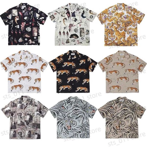 

men's casual shirts 2022ss tiger printing wacko maria hawaii shirts men women t-shirt wacko maria shirts tees t230419, White;black