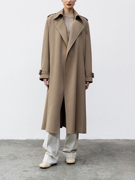 

women's jackets ladies wool blend trench coat with belt autumn womens turndown collar longsleeve oversized midlength windbreaker jacket, Black;brown