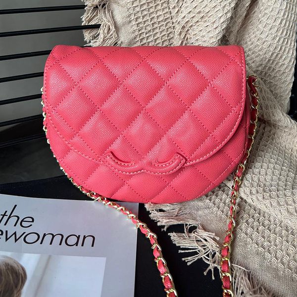 

women designer half round flap bag quilted saddle tote caviar calfskin leather matelasse chain crossbody shoulder handbag lady lovely purse