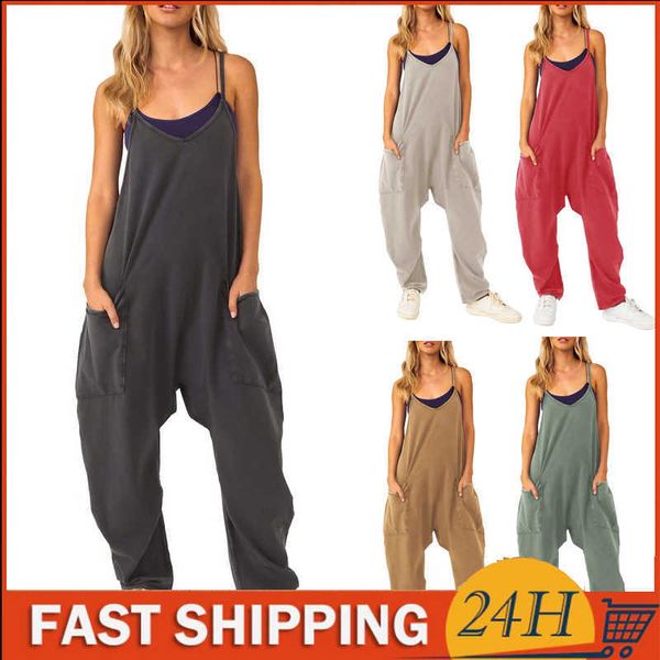 

women's jumpsuits rompers women jumpsuit summer overalls sleeveless rompers with pockets wide-leg baggy pants vintage jump suit one-pie, Black;white