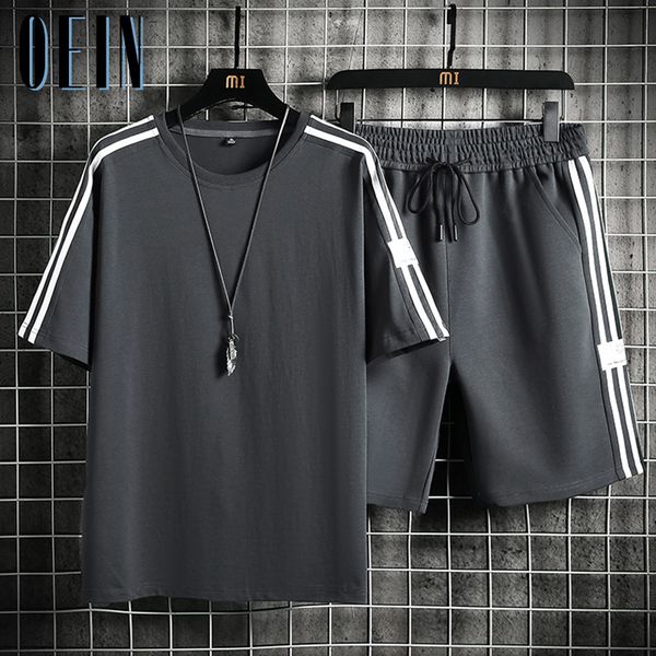 

mens tracksuits sets men casual joggers tracksuit summer loose trendy handsome shorts tshirts 2 pcs outfits allmatch clothing bf streetwear, Gray