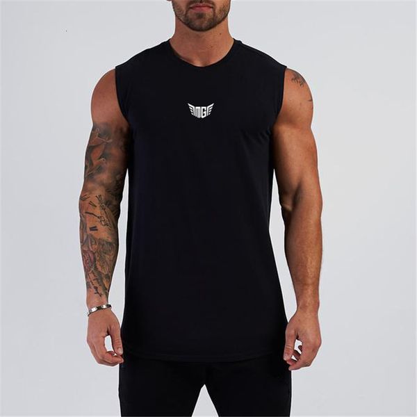 

mens tank summer compression gym men cotton bodybuilding fitness sleeveless t shirt workout clothing sportswear muscle vests 230419, White;black
