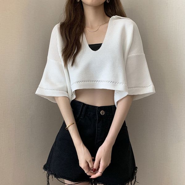 

womens tshirt cropped tshirt clothing summer brandy melville cute for girls korean style harajuku fashion friends y2k 230419, White