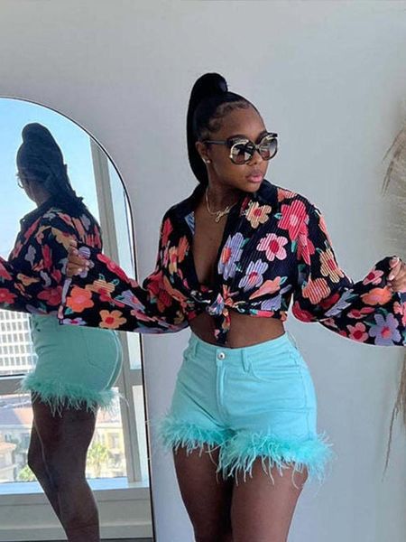 

dress woman pleated printed bell sleeve cardigan mini shorts deep v fashion navel street 2022 summer beach style suit, White