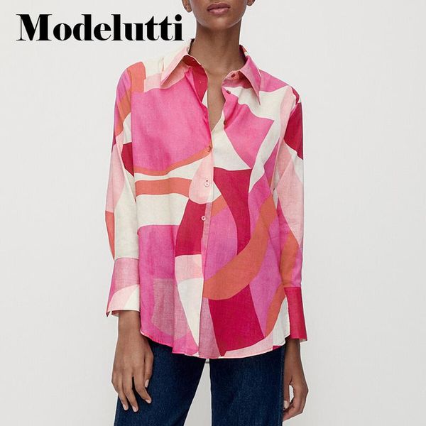 

shirts modelutti 2022 new spring autumn fashion long sleeve geometric patterns shirt women loose blouses simple casual female, White