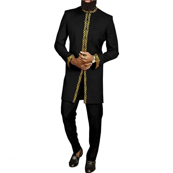 

men's tracksuits men 2piece outfit set printed business casual pants suit ethnic style summer dashiki dresses party wedding gentleman c, Gray