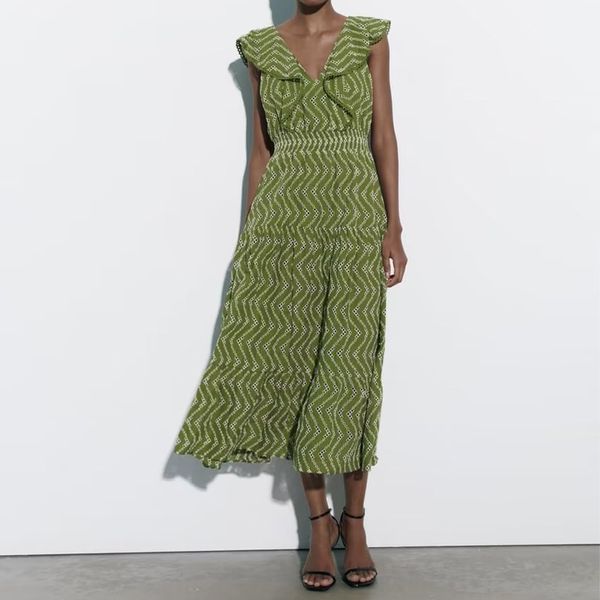 

casual dresse 's fashion 2023 spring summer unique embroidery dress vintage v neck layered decoration green hollow highquality 230419, Black;gray