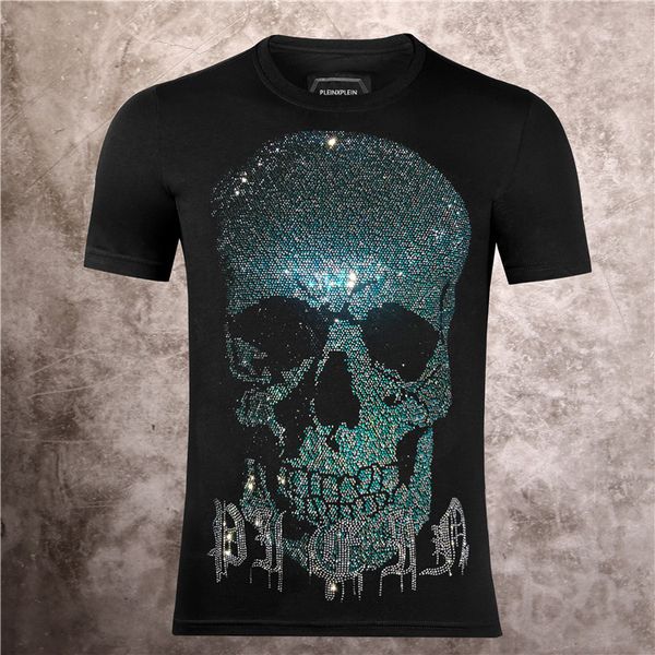 

pleinxplein summer mens tshirt black skulls pattern mens 100 cotton hip hop oneck slim diamond tshirt cotton, White;black