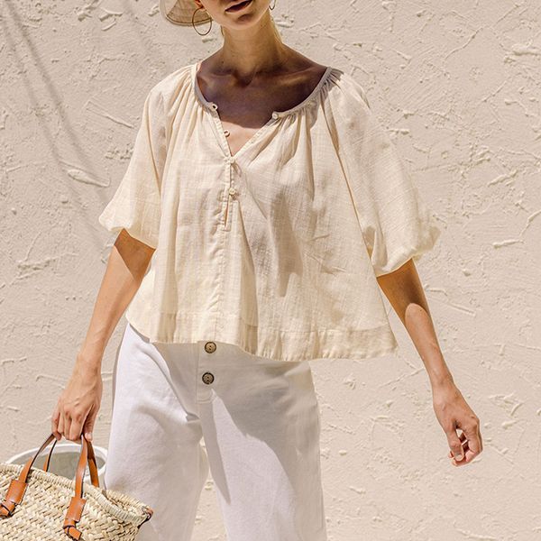 

women's tshirt 100 cotton retro lantern sleeve summer casual loose imitation and linen half 230419, White