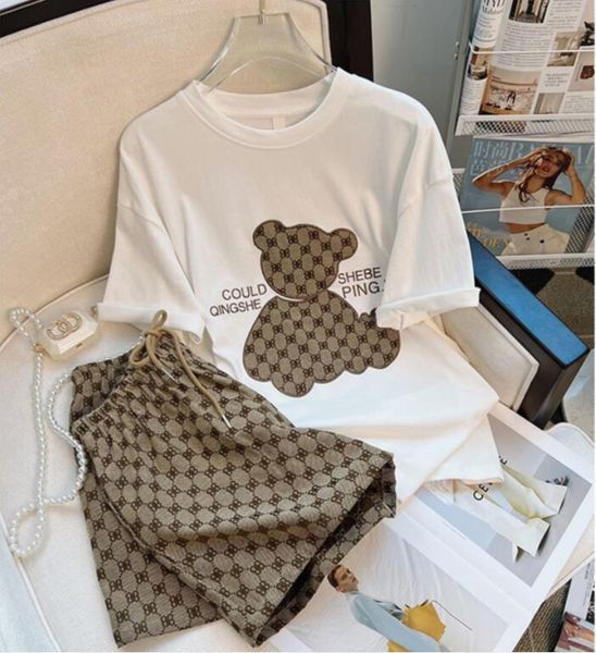 

brand women letter tracksuits two piece sets short sleeve t-shirt shorts fashion sports suit crew neck outfits pullover jogging suit, Gray