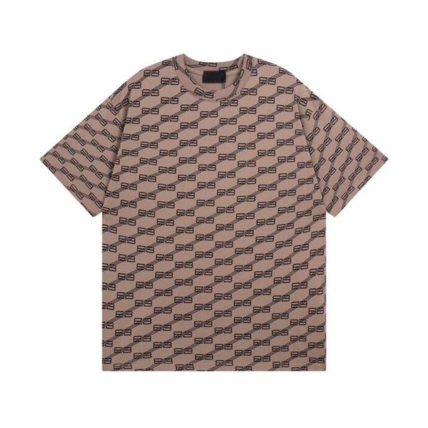 

2023ss spring and summer new high-grade pure cotton printed t shirt round neck stitching pullover short sleeves size m-xxxl color black and, Black;brown