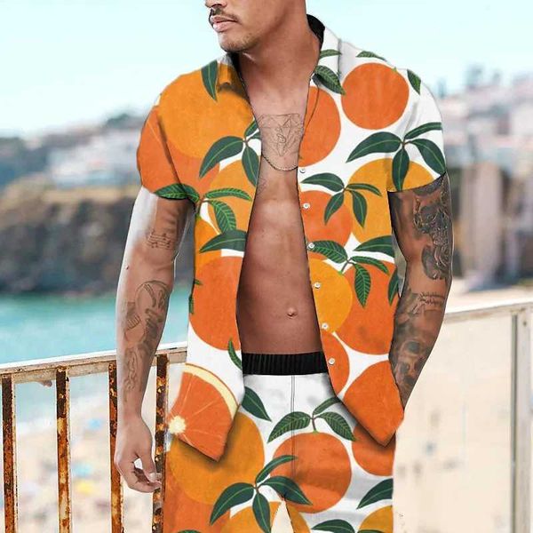 

tracksuits summer men's seaside 3d printed suit short sleeve button shirt beach shorts 2 pieces street casual men's suit, Gray