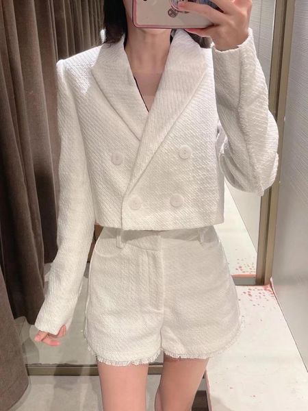 

dress yljhqx 2022 fashion new spring women clothes elegant ladies white textured long sleeve blazer and chic shorts