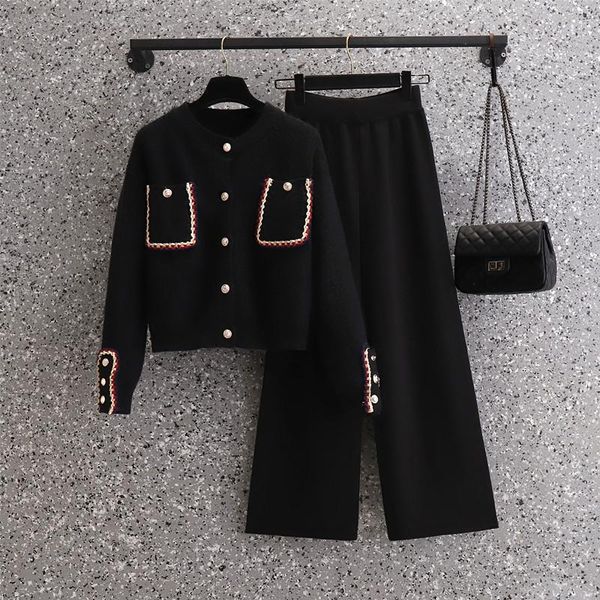 

pants women knitting 2pieces sweater suit soft o neck singlebreasted cardigan+pants lady winter sweater set autumn tracksuit cloth, White