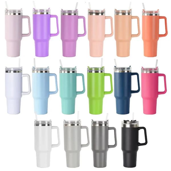 

40oz stainless steel tumbler with handle lid straw big capacity beer mug water bottle powder coating outdoor camping cup vacuum insulated dr