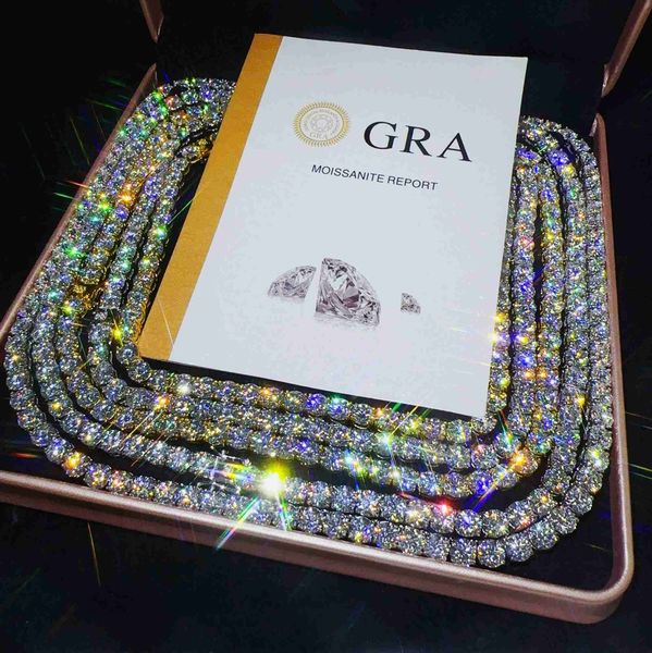 

hip hop jewelry mens necklace pass diamond tester 6.5mm vvs moissanite tennis chain iced out hip hop chain, Silver