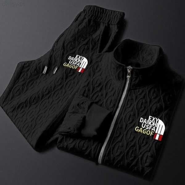 

men's tracksuits casual suit 2022 spring and autumn light luxury coat fashion embroidered jacket trousers two piece 2habt, Gray