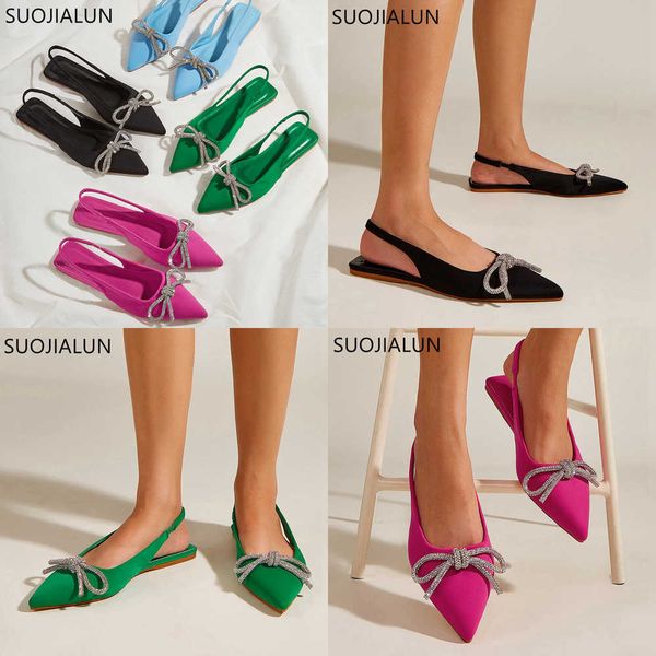 

sandals summer new fashion crystal bow-knot women sandal flat heel pointed toe shallow slip on mules dress sandals slides 230316, Black