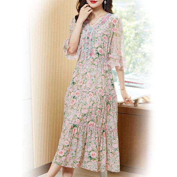 

dresses silk dress spring and summer 2022 new women's highend temperament print stunning and slim dresses, Black;gray