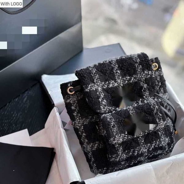

backpack luxury brand design letter quilted shoulder cc bag 2023 new small fragrant stray woolen backpack checked chain bag tweed thousand b, White