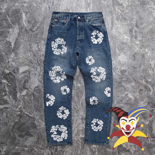 

men's jeans 2023ss jeans men women 1 1 vintage casual kapok printing denim jeans t230419, Blue