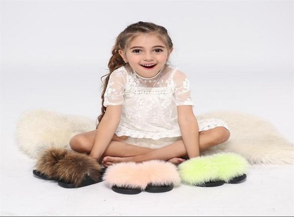 

kids fur slides furry home slippers fluffy slides indoor summer flat sandals flip flops brand luxury girls shoes 2020 size 2435 l3097437, Black