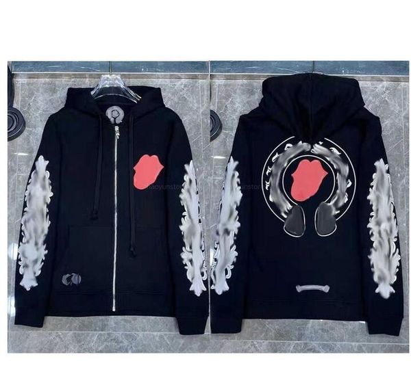 

classic designer fashion hoodies chromes luxury womens zipper ch sweatshirts heart horseshoe sanskrit cross print pullover hooded mens sweat, Black