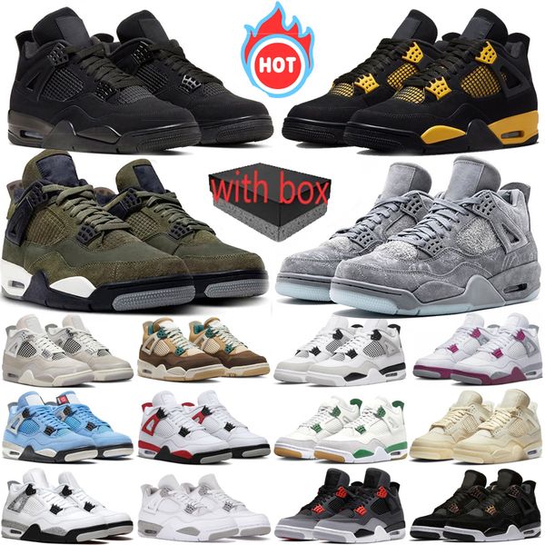 

With box Jumpman 4s basketball shoes Olive Infrared 4 black cat bred red Thunder military black pine green sail sports mens womens trainers sneakers, 19