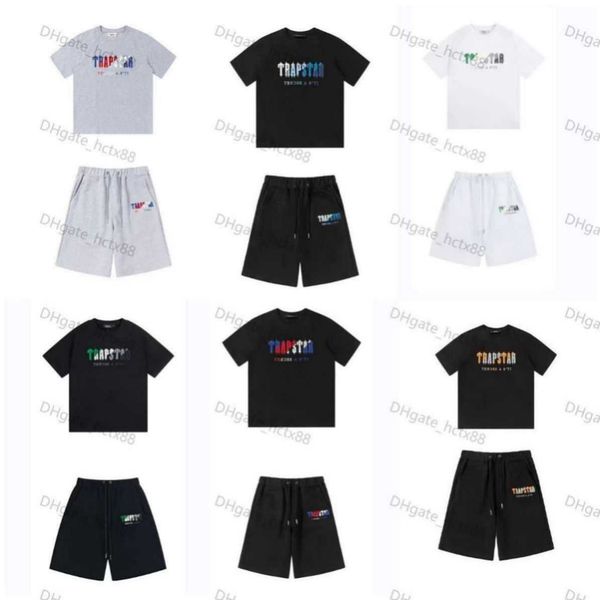 

trapstar mens shorts and t shirt set tracksuits designer couples towel embroidery letter men's set womens crew neck trap star sweatshir, Gray