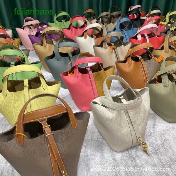 

hemres picotn handbags handmade wax line color matching vegetable basket children's litchi grain 1822tc layer cow leather high-end port, Black