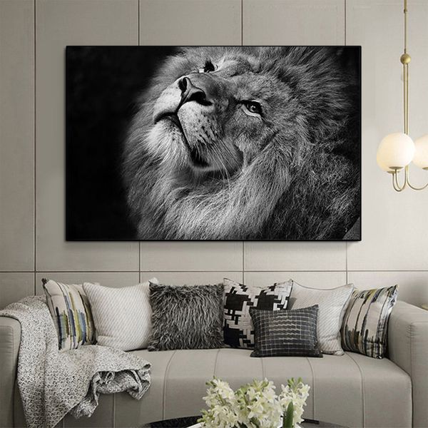 

black and white lion wild animal canvas art painting posters and prints cuadros modern wall art picture for living room decor