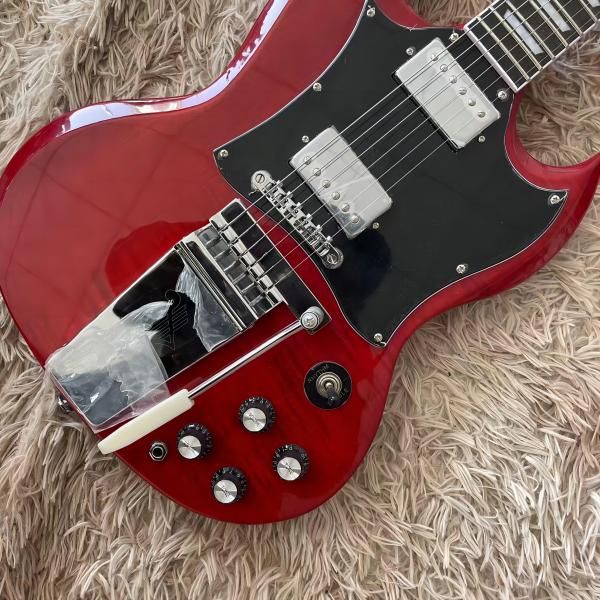 

custom shop angus young red sg electric guitar engraved lyre long vibrola maestro tremolo, pearl trapezoid inlay, tuilp tuners258