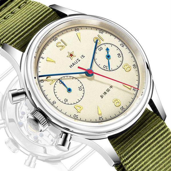 

wrist watch fashion 38mm seagull 1963 men chronograph watches sapphire mechanical st1901 movement military pilot mens gooseneck wa308b, Slivery;black