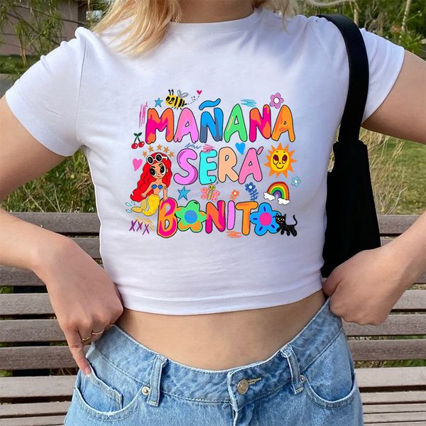 

women's t shirt karol g manana sera bonito crop for women tomorrow will be nice shirt cute mermaid graphic baby tee streetwear y2k 230, White