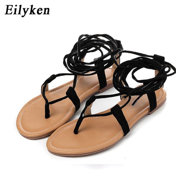 

sandals eilyken designer ankle strappy flat heels women sandals summer clip toe casual roman gladiator flip flops shoes 230419, Black