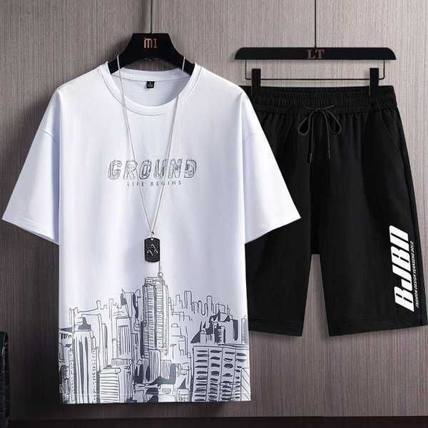 

sports summer tracksuit men casual suit breathable short sleeved shorts sets mens fashion harajuku 2 piece sportswear 220708 1 k8w1, Gray