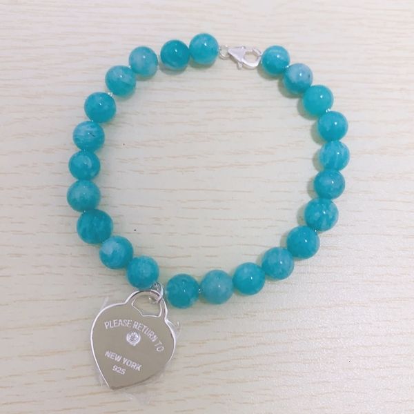 

beaded s925 sterling silver classic fashion 8mm green pink enamel heart pendant beaded bracelet luxury valentine gift 230419, Black