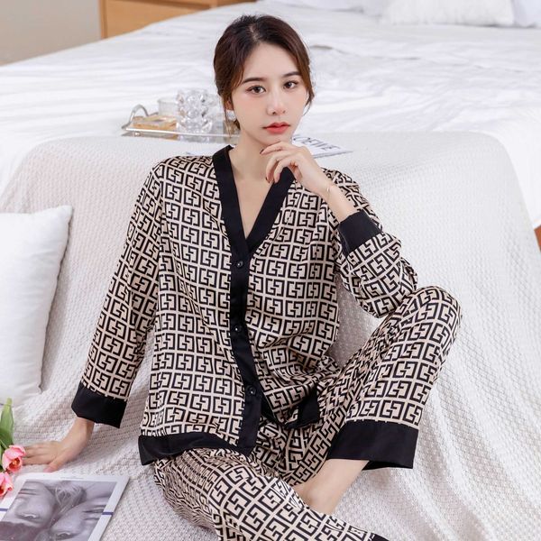 

cardigan pajamas women's spring and autumn new long sleeve small fragrance ice silk home clothes externally wearable suit
