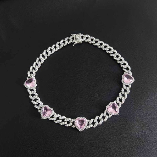 

factory custom cuban chain heart main stone iced out moissanite lab diamond cuban chain 925 sterling silver link cuban chain