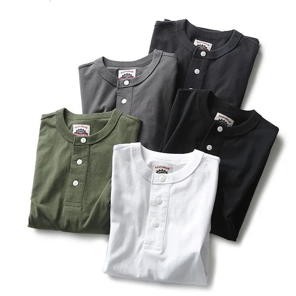 

men's tshirts 830 summer american retro simple short sleeve henry collar solid tshirt fashion 100 cotton washed old casual 230419, White;black
