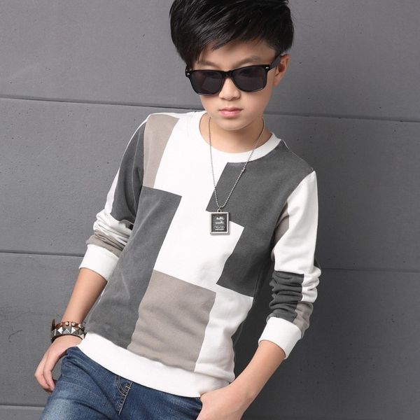 

t-shirts autumn t shirt for boy children clothing plaid casual teenager long sleeve kids tees clothes 7 8 9 10 11 12 13 14 years 230419, Blue