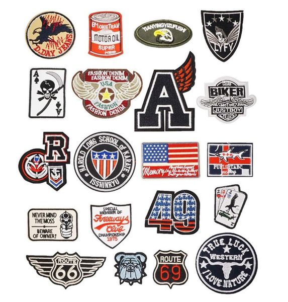 

20pcs random diy all kind of iron on flag patches for clothes stickers embroidered cute usa army patches sewing notions, Black
