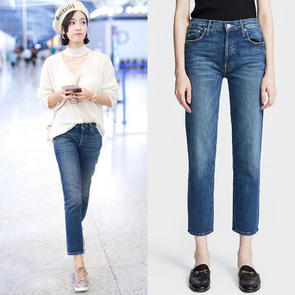 

jeans 2020 early autumn trendy brand design simplicity high waist 9 points straight jeans woman fashion classic female pants m8, Blue