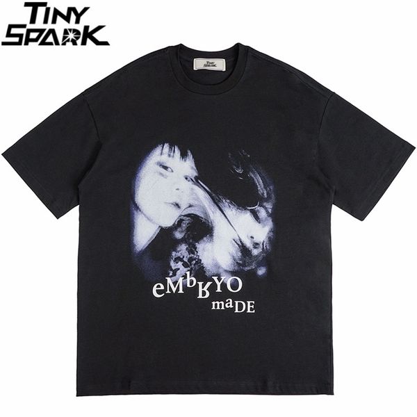 

mens tshirts streetwear tshirt men hip hop illusion girl letter print t shirt harajuku cotton casual summer short sleeve tshirt black 230418, White;black