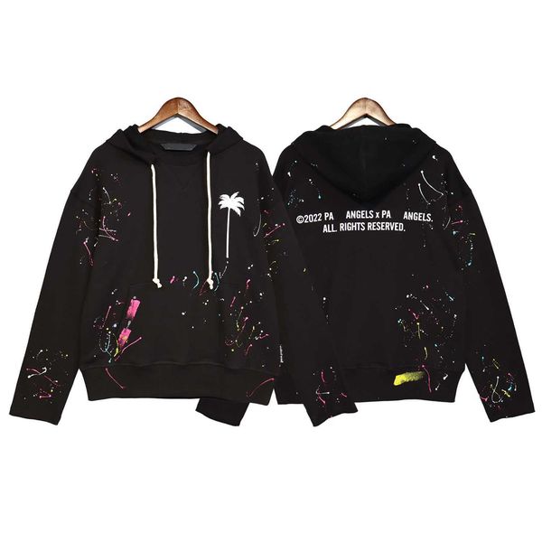 

spring/summer 22 men's black painted palm tree print casual heavyweight hoodie u4iq