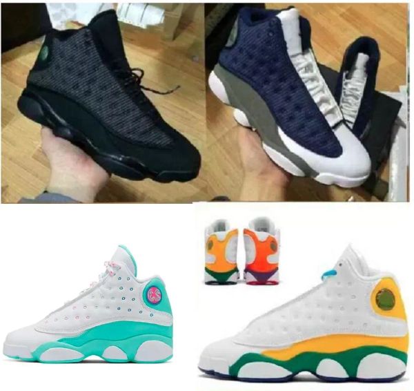 

13 13s jumpman kids big boy shoes kids basketball shoes red flint hyper royal gold glitter chicago b, Black